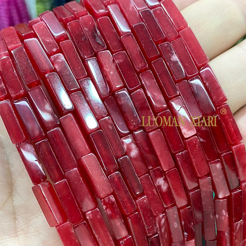 4x13mm Square Natural Stone Blue Angelite Amethysts Ruby Red Chalcedony Spacer Beads for Jewelry Making DIY Bracelet Accessories
