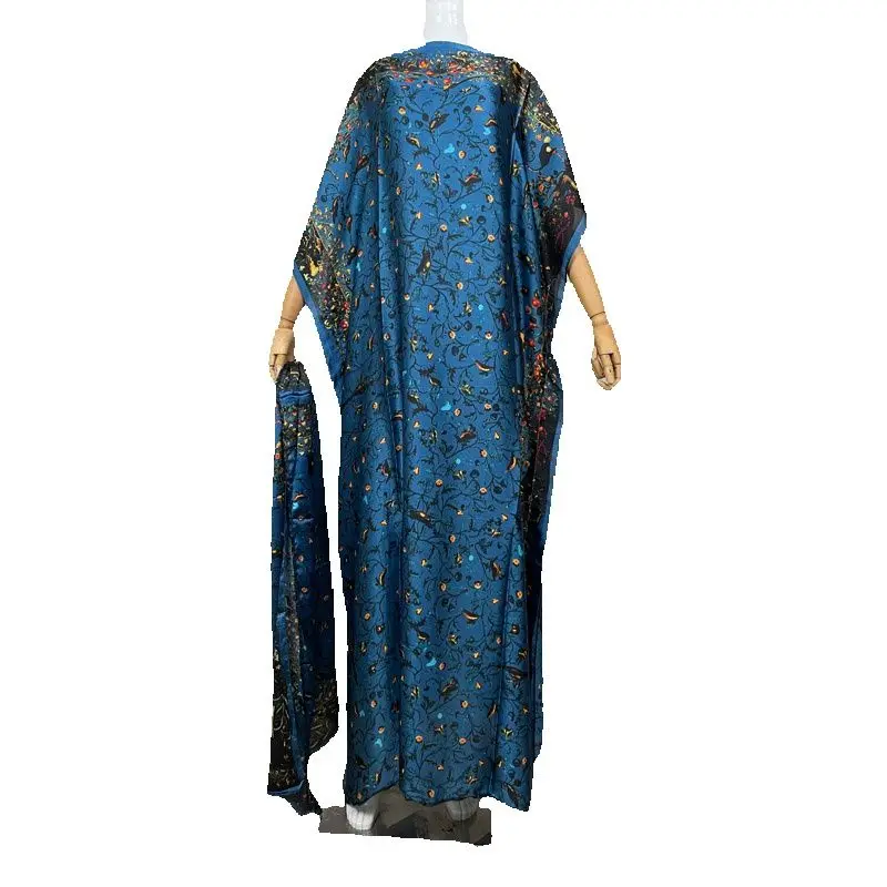 2023 O-neck African Dresses For Women Over Size Summer Bohemian Silk Kaftan Dress For Lady Full Length Muslim Abaya Hijab Caftan