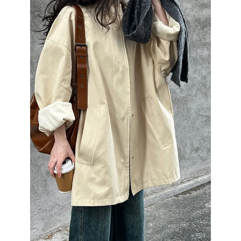 Women's Clothing Trench Coat Outerwear Simple Versatile Loose Casual Military Coat Spring  Autumn Jackets Comfortable Long Coat