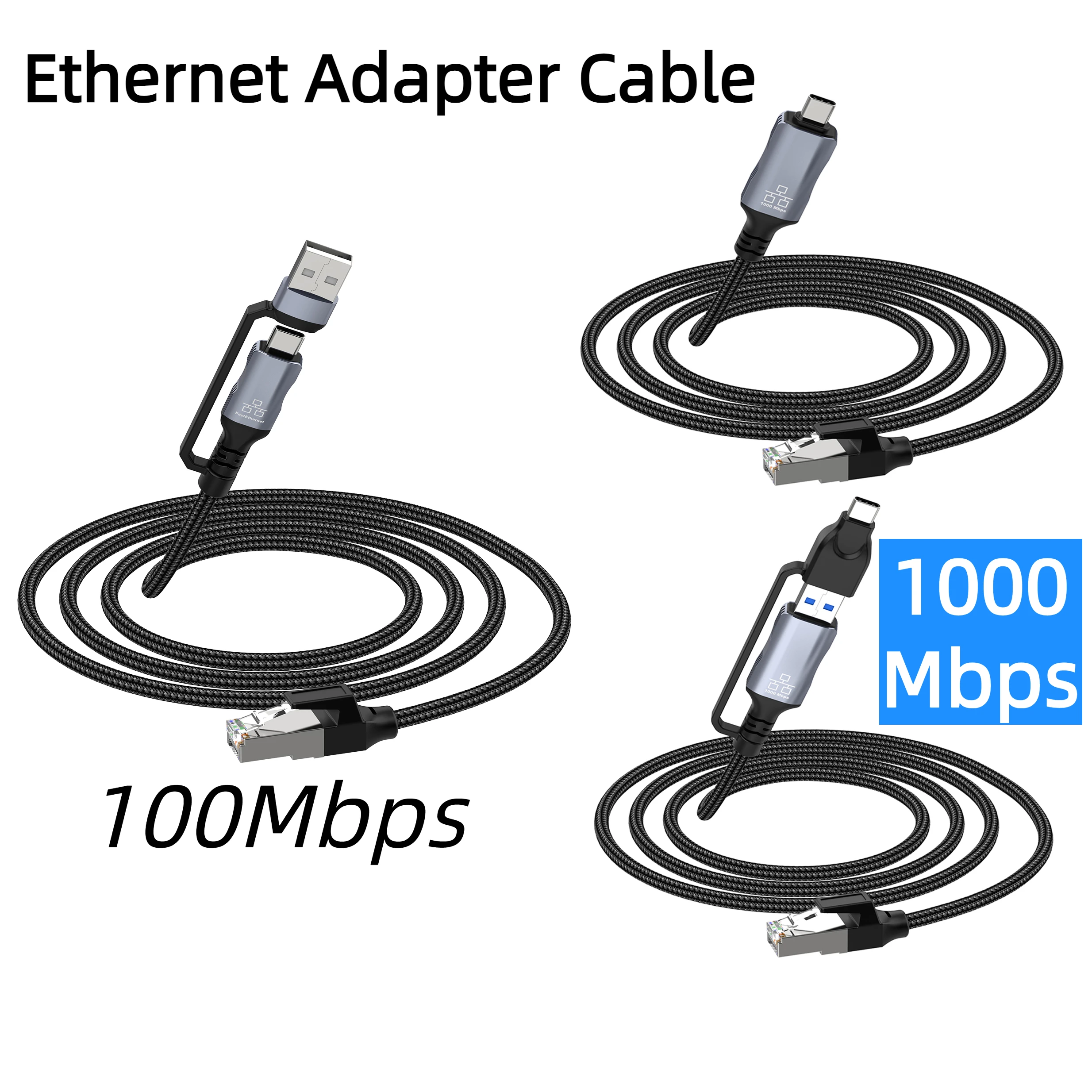 

USB C to Ethernet Cable Snagless RJ45 to USB/Type-C Cord 100Mbps Gigabit LAN Network for Macbook Pro/Air Laptop PC Mobile Phone