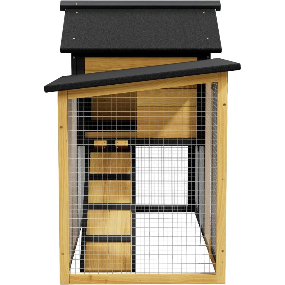 Chicken Coop, Chicken Run,Small Wooden Duck Coop Outdoor 2-Tier Hen House All Weather Used Poultry Quail Cage Rabbit Pet Hutch H