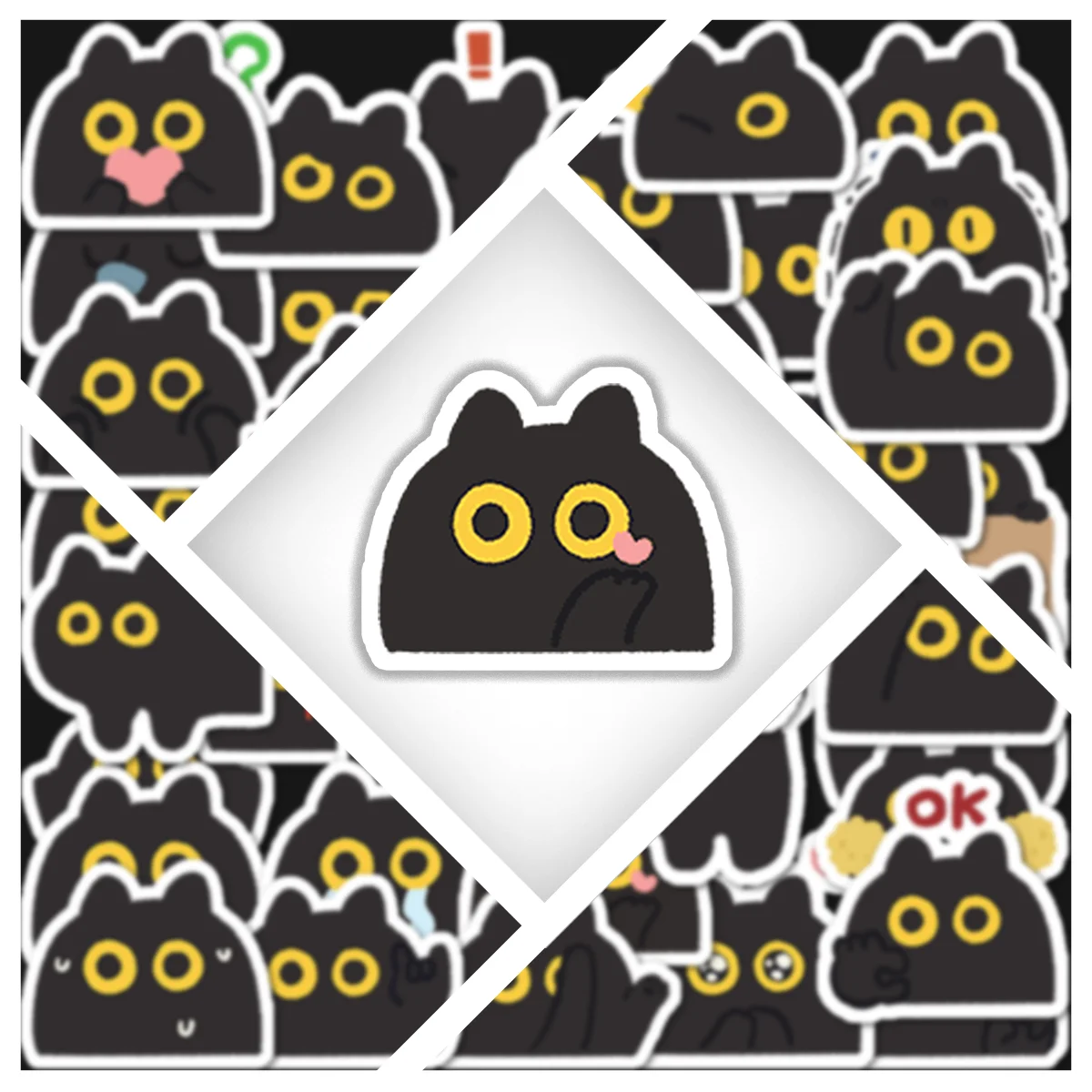 40pcs Cute Black Cat Emoji Reward Stickers HD Custom, Party & DIY Scrapbook Decor for Phone & Computer