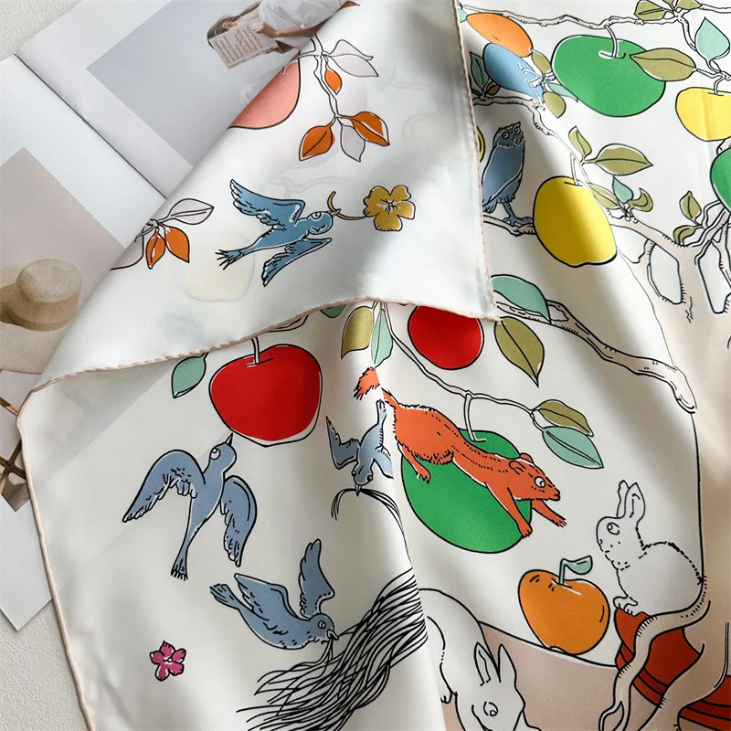 AB Faced Print Silk Scarf 18MM Women Hand Rolled Bandanas Head Accessories Luxury Designers 90 Shawls Hair Neck Scarves view 5