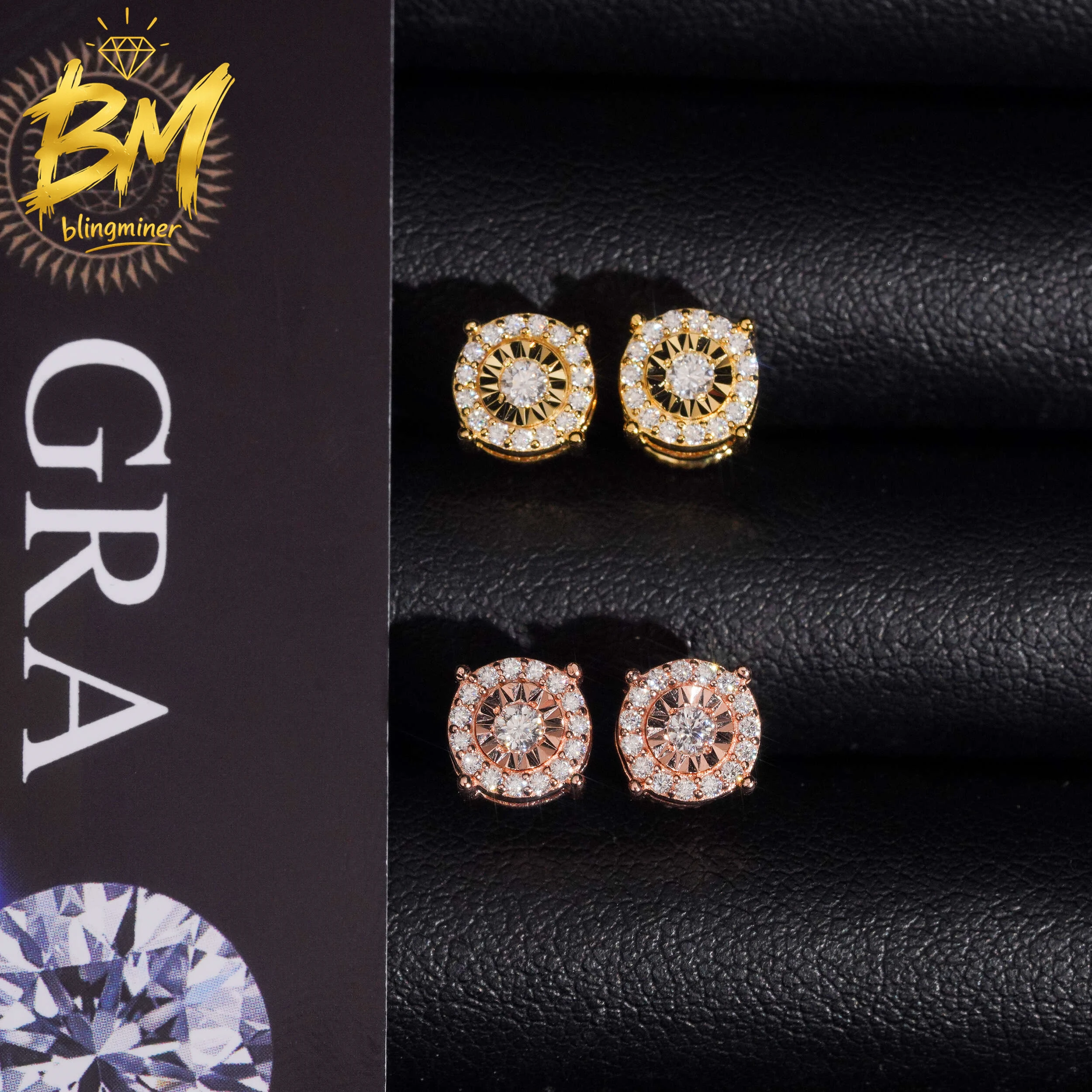 Blingminer All New Shining Diamond  VVS Moissanite Earrings For Men Women S925 Silver  Pass Diamonds Tester Free Shipping