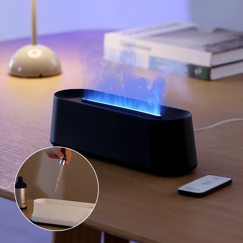 Nuovo umidificatore d'aria umidificatore per aromaterapia con telecomando diffusore di oli essenziali con diffusore di aromi a fiamma di simulazione 3D a 7 colori