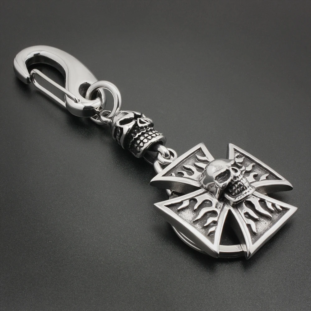 

Unique 316L Stainless Steel Flame Skull Mens Biker Rocker Keychain 6R002KC-3P1