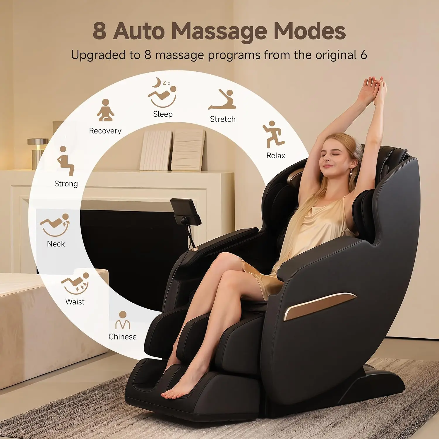 2D SL-Track Full Body Massage Chair Zero Gravity 8 Auto Modes LCD Screen Voice Headrest Child Lock, Black, Custom