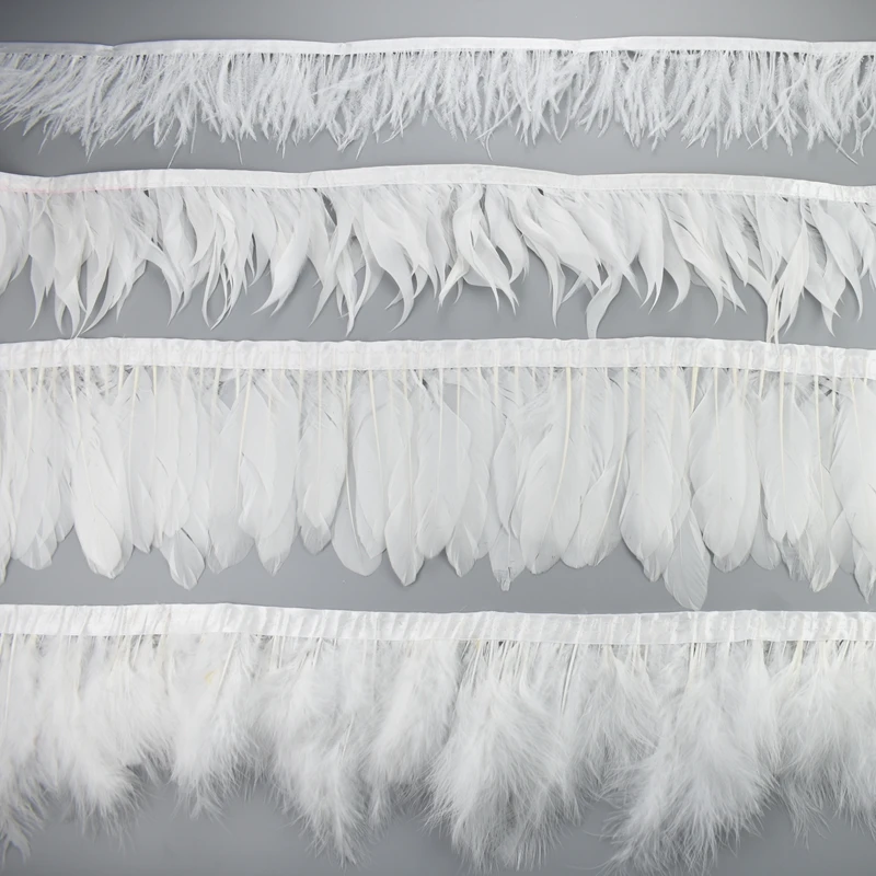 1Meters White Black Pheasant Feathers for Clothes Ribbon on Tape Rooster Goose Turkey Marabou Ostrich Fringe Trim Sewing Decor