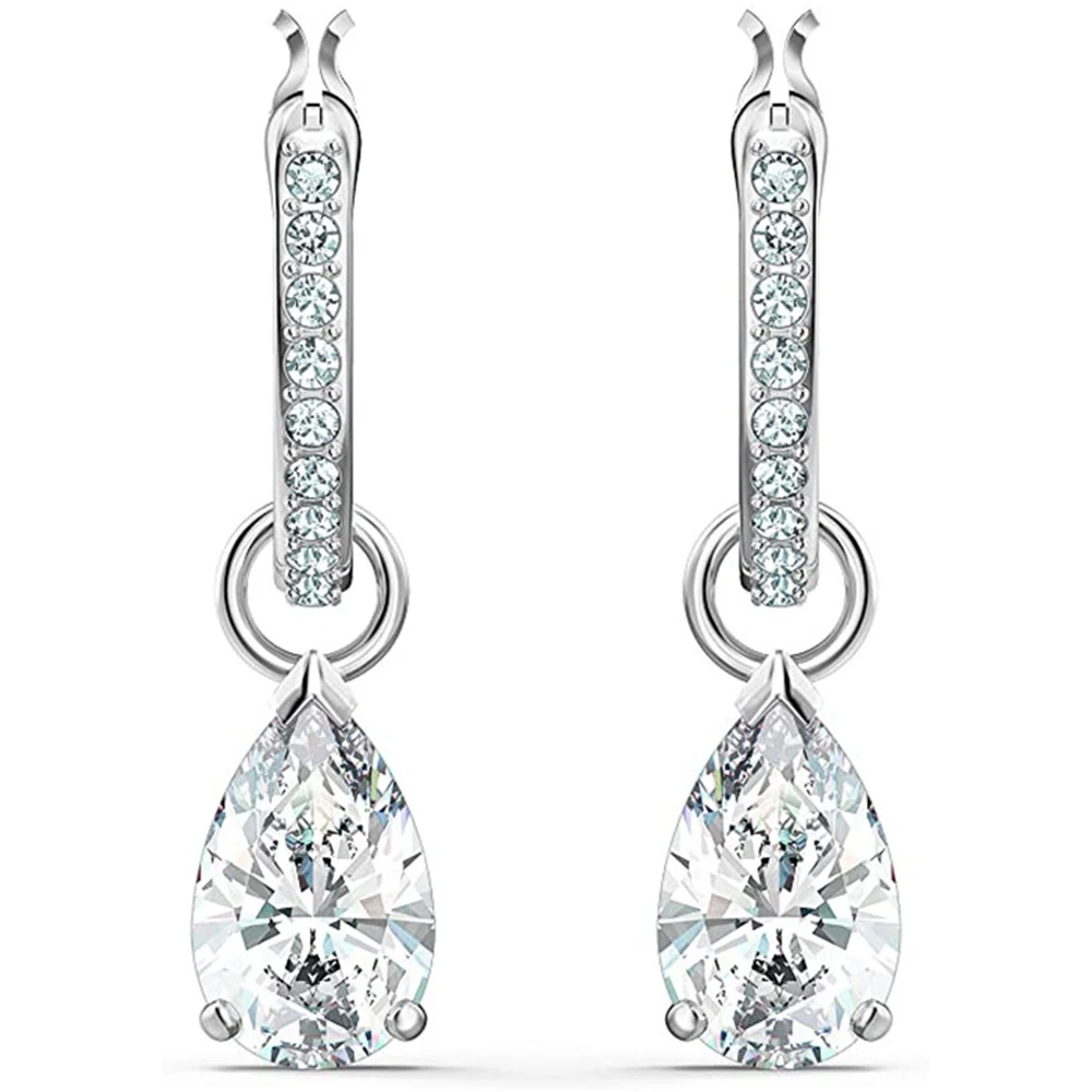 Huitan Crystal Pear Cubic Zircon Dangle Earrings for Women Wedding Engagement Party Temperament Elegant Earrings Fashion Jewelry