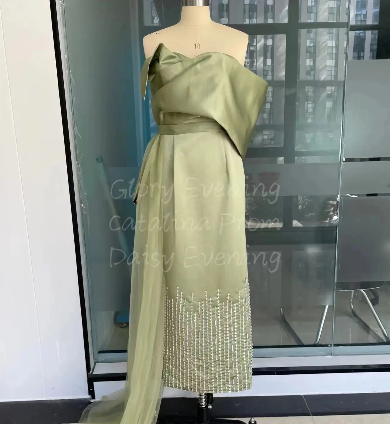 Luxury Green Evening Party Dresses One-Shoulder Arabia Sparkly Removable Tail Elegant Formal Prom Dresses Gala Wedding dress