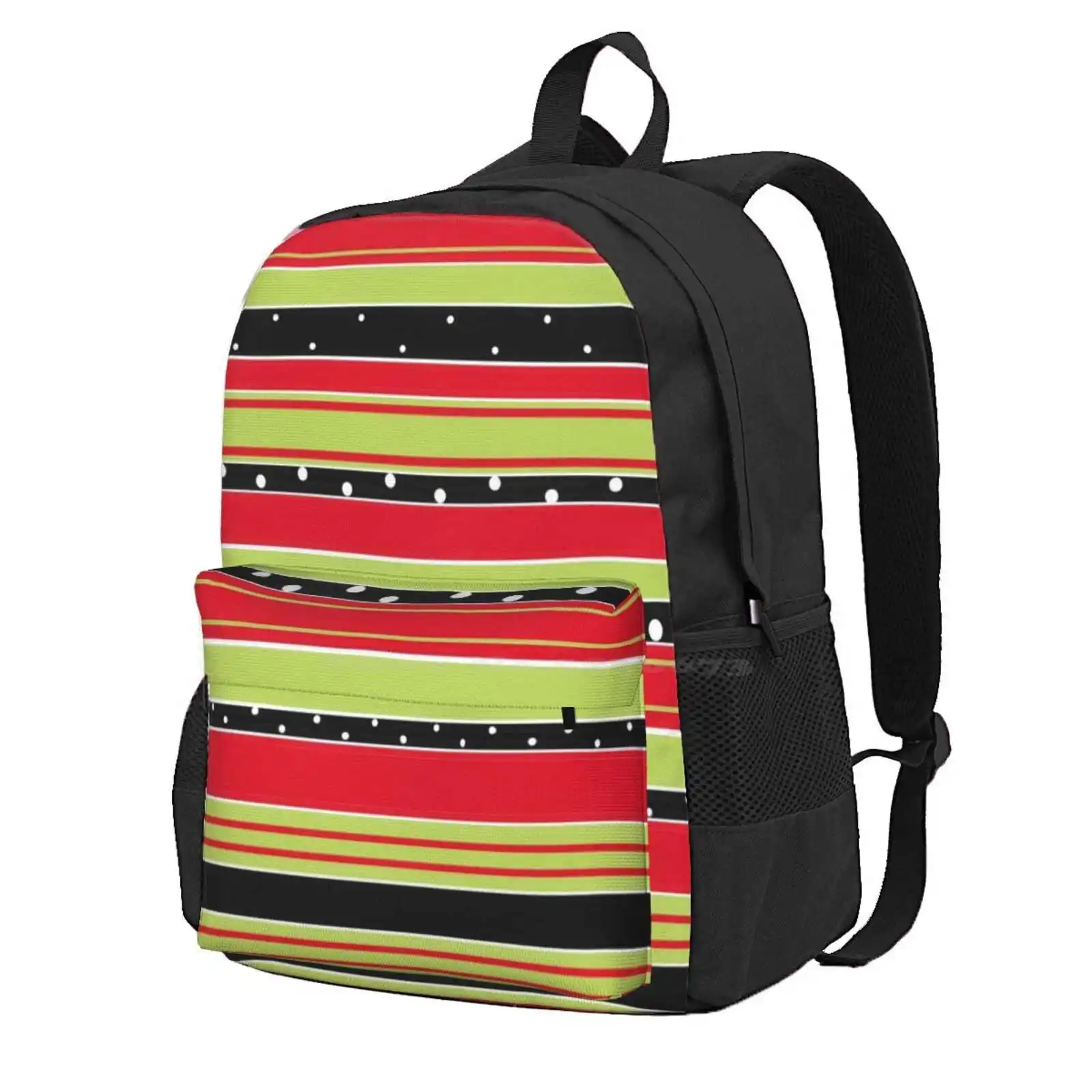 

Red, Lime Green And Black Stripes W/ White Dots Hot Sale Schoolbag Backpack Fashion Bags Red Black Lime Green White Stripes Red