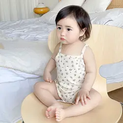 Summer Newborn Infant Baby Boy Girls Plant Printing Suspenders Thin Muslin Sleeveless Rompers Onepiece Fashion Baby Clothing