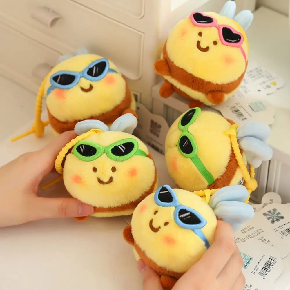 Sunglasses Bee Bee Bear Plush Dolls Bee Shape Cartoon Bee Doll Plush Keychain PP Cotton Soft Bee Stuffed Toys Pendant Christmas