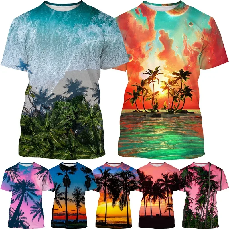 

Men Women Summer Casual Short Sleeve Hawaiian Style T-Shirt Shirt Top New Fashion Palm Tree Pattern 3D Printing T-Shirt