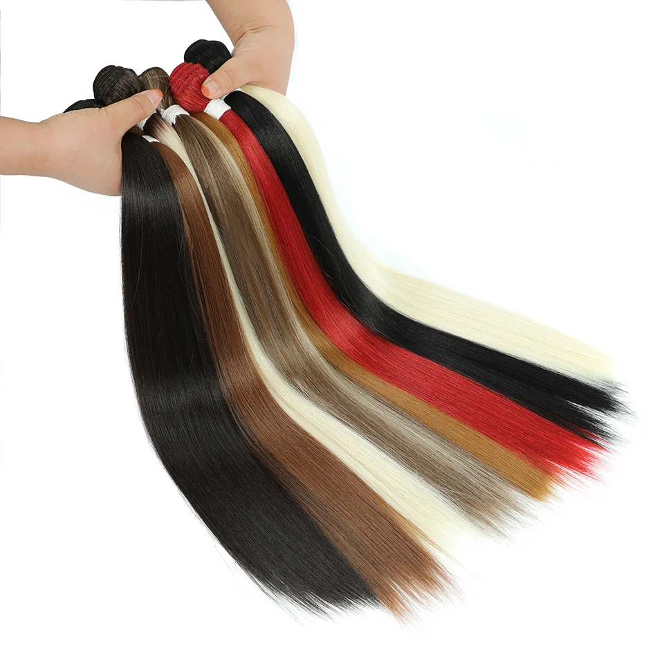 Pacotes De Cabelo Liso Longo Sintético, Extensões De Cabelo Liso, Tecelagem De Cabelo Ombre, Resistente Ao Calor, Completo para Acabar