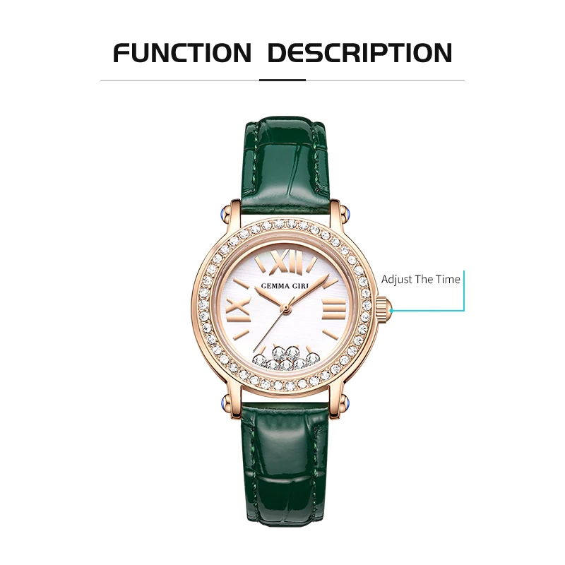 GEEMA Women Watch Luxury Fashion Ladies Waterproof Green Leather Bracelet Female Mobile Dial Quartz Wristwatch Relogio Feminino