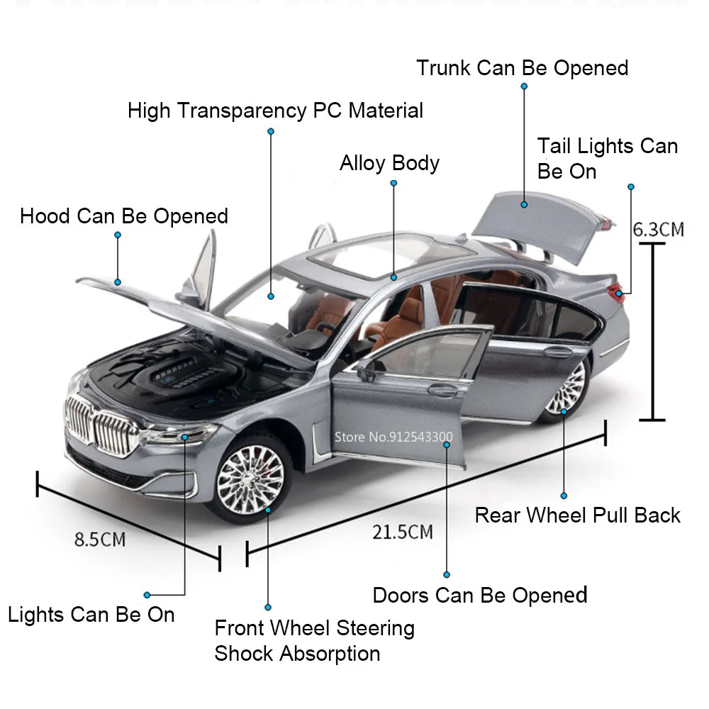 Modelo de coche de juguete M8 a escala 1:24, 760LI, fundido a presión, puertas con luz de sonido, vehículos abiertos con absorción de impacto, modelos, regalos para niños