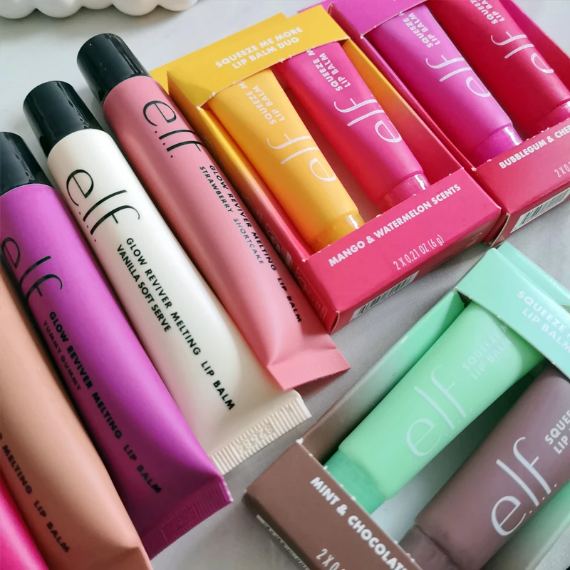 New Elf Lip Balm Set Cherry & Bubblegum Mint & Chocolate Lasting Moisturizing Lip Gloss Glow Reviver Lipstick Makeup Cosmetics