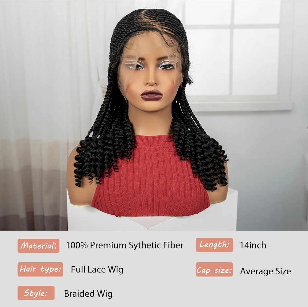 Short Ombre Cornrow Braided Wigs 14inch Synthetic Full Lace Kontless Braided Wigs Lace Frontal Braided Lace Wigs for Black Women