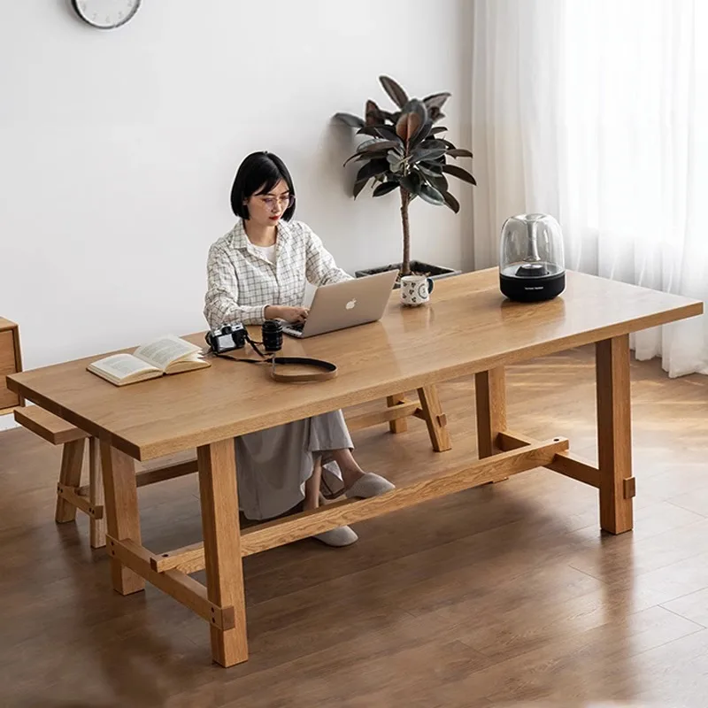 

Nordic pure solid wood dining table and chairs household oak dining table log ash wood large desk integrated long table