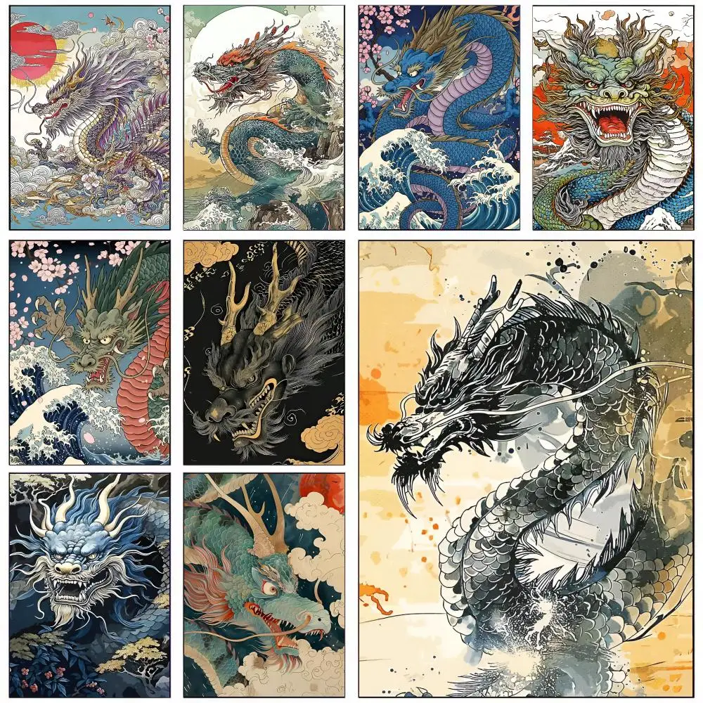 

Japanese Dragon Style Poster For Office Bedroom Coffee Home Decor Durable Waterproof Aesthetic Stickers Wall Art HD