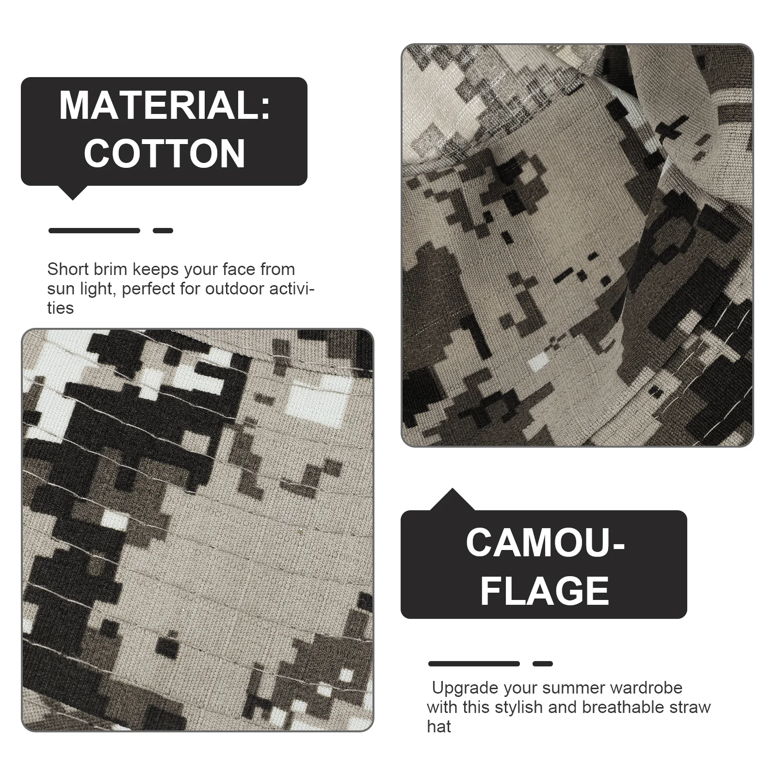 قبعة شمس مموهة مريحة وأنيقة قابلة للتنفس للحماية في الهواء الطلق للمشي لمسافات طويلة على الشاطئ والتخييم والسفر ملابس غير رسمية بسيطة