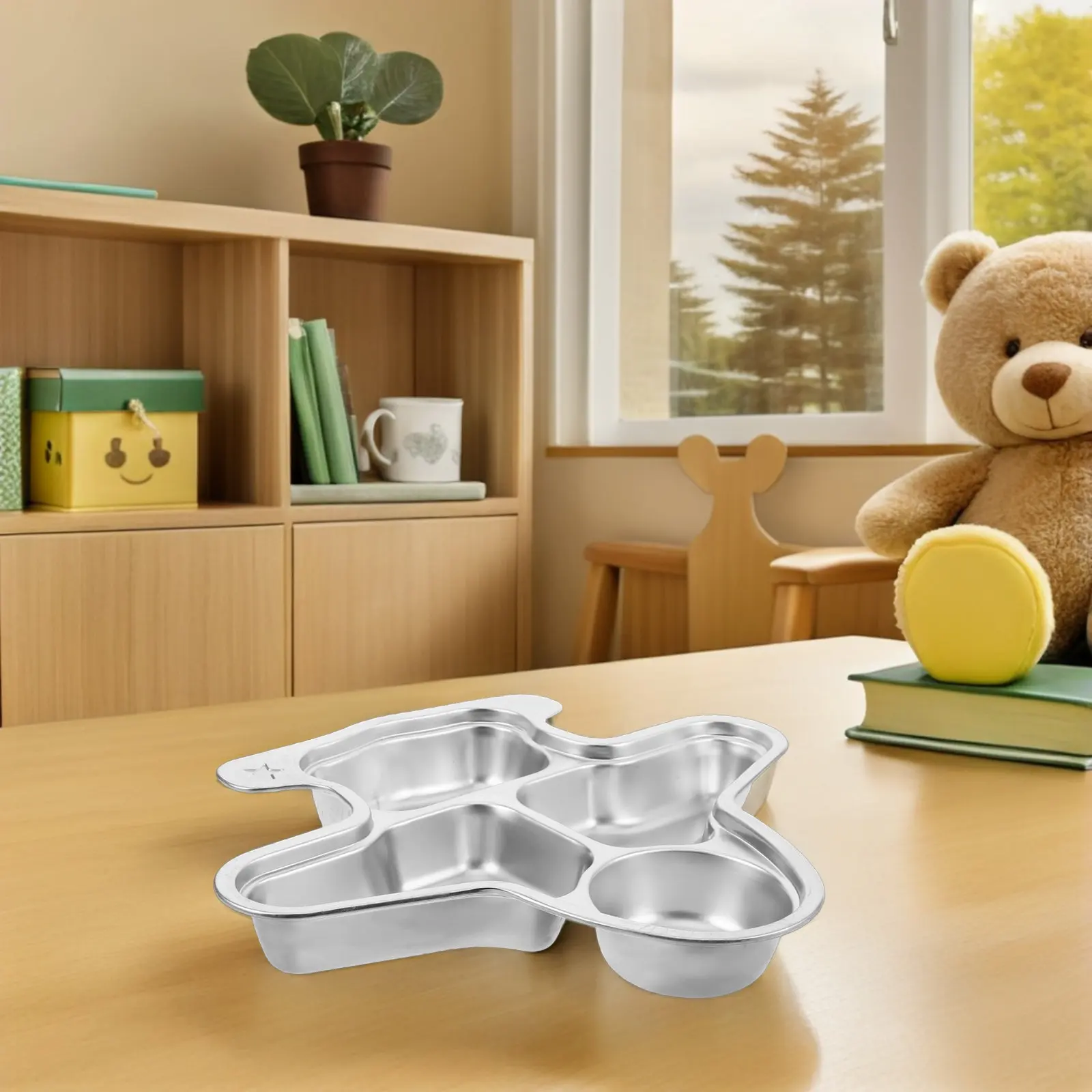 Unbreakable Stainless Steel Divided Plate Airplane Themed Compartment Food Tray for Portion Management Home School Picnic Daily