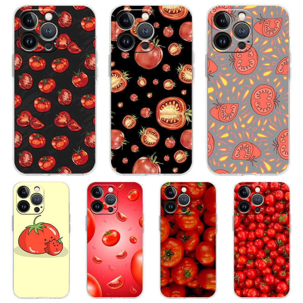 Fruits Tomatoes Pattern Case for iPhone 16 15 14 13 12 Pro Max Cover Transparent Soft for iPhone 11 Pro Max 7 8 Plus XS XR Shell