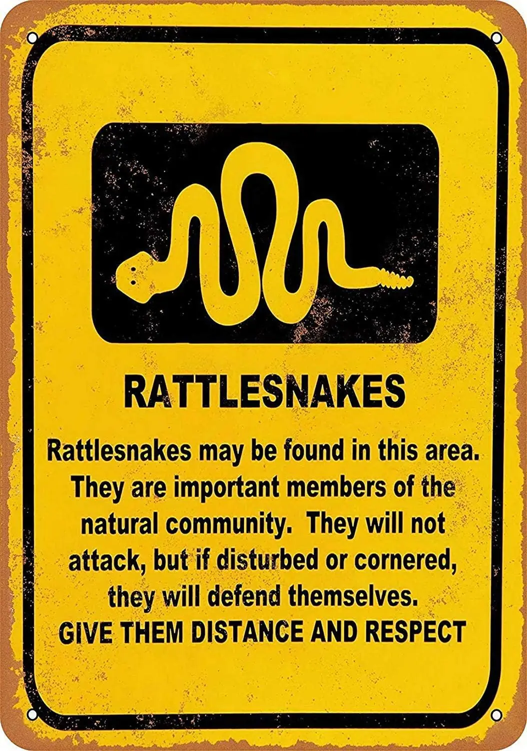 Metal Signs Rattlesnake Warning Warning Sign | Indoor/Outdoor | 8 x 12 inch Tin Sign Vintage Look