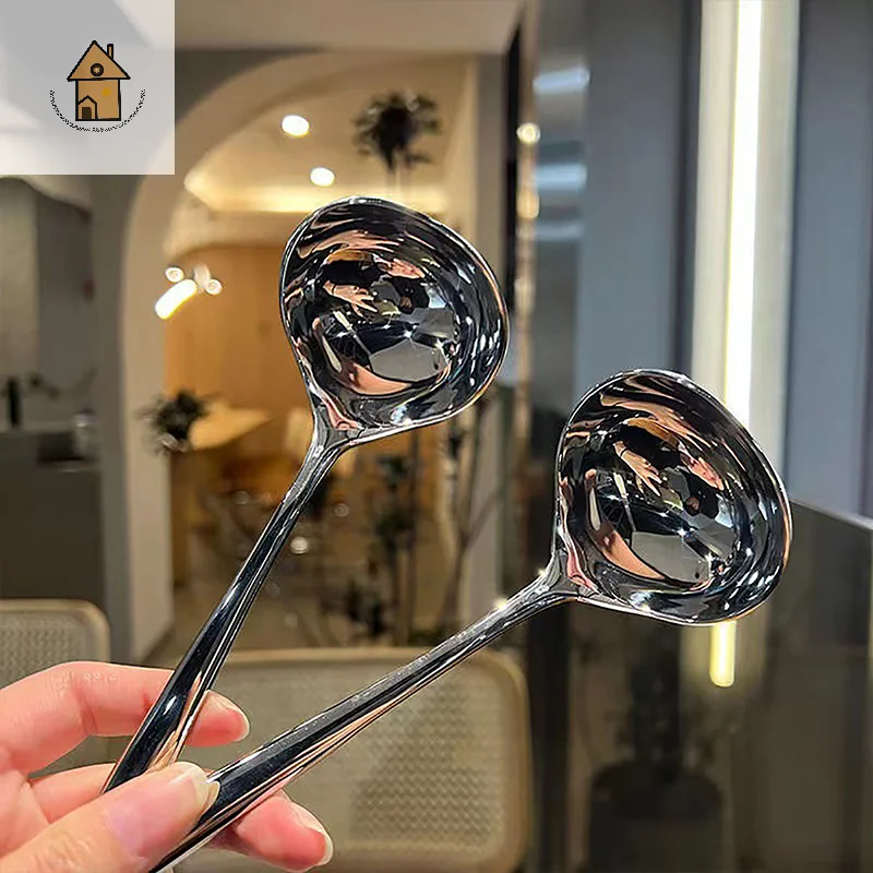 

1PC 304 Stainless Steel Deep Thickened Spoon Long Handle Household Drinking Spoon Big Head Round Spoon Congee Spoon