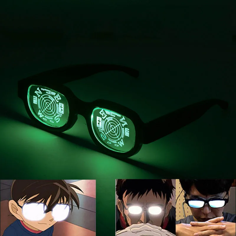 Gafas luminosas LED para Conan, misma personalidad divertida, gafas coloridas, accesorios de Cosplay, decoración de fiesta de Bar de ojos rojos