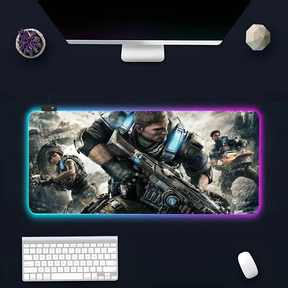 Game G-Gears O-Of W-Wars MINISO Mouse Pad RGB Gaming Mousepad LED Large Gamer Mousepad XXL Keyboard Pad Luminou Desk Mat Backlit