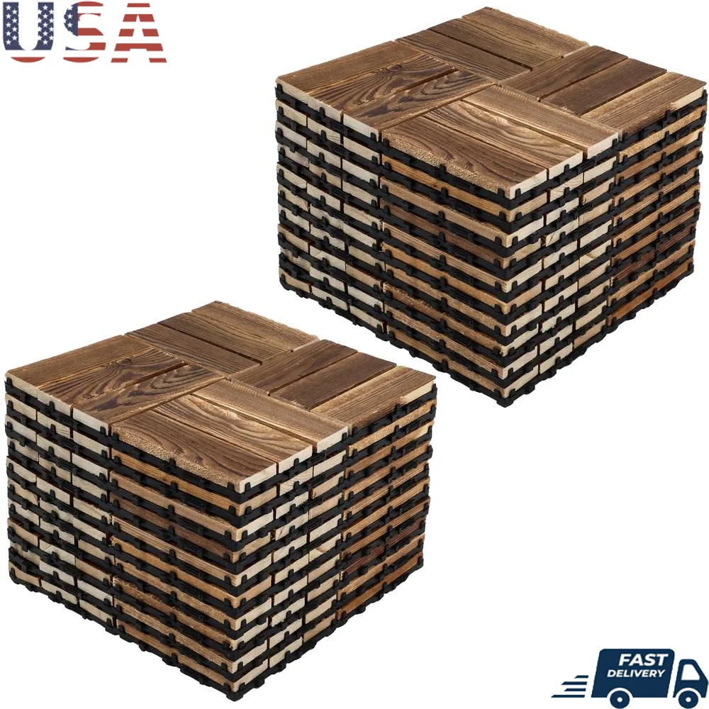 20 PCS Interlocking Deck Tiles Acacia Wood Waterproof Flooring Indoor Outdoor Patios Gardens Balconies