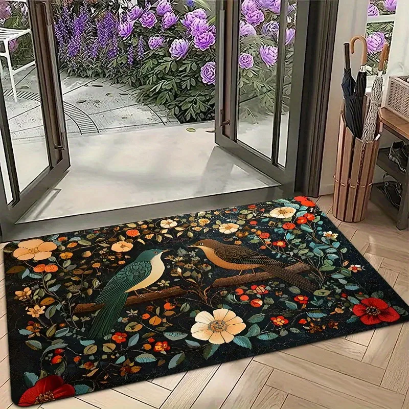 

1PC Wildflower&Birds Door Mats Kitchen Rugs Non-Slip Pop arts design Living room Rug Bath Mat Carpet for Home Sink Laundry Decor