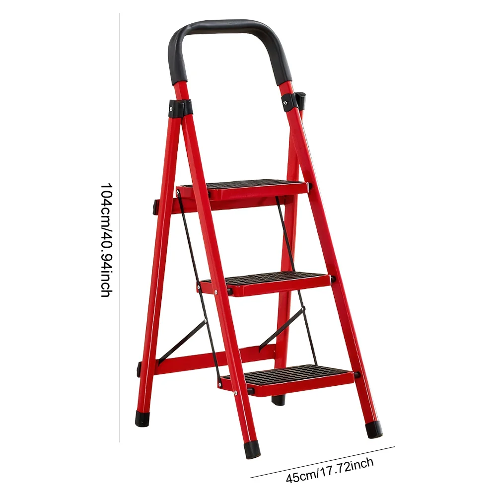 3 Step Folding Ladder Sturdy Steel Ladder House Ladder 300 Lbs Load Capacity Sturdy& Portable Household Step Stool Storage Shelf