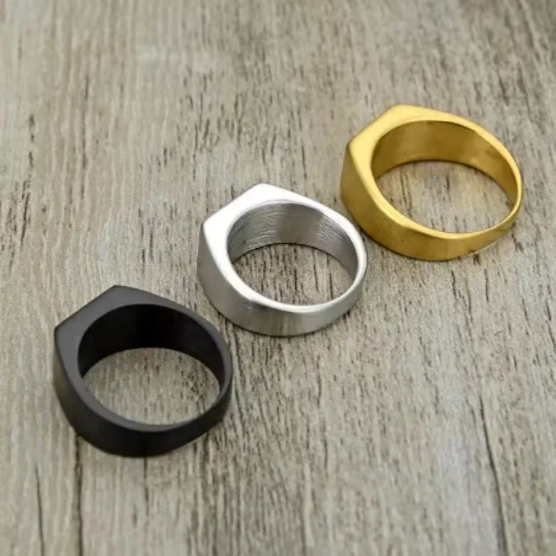 2026 Unisex Titanium Steel Ring Simple Rectangular Pattern Fashionable Jewelry for Men & Women Valentine's Day Gift Size 7-13