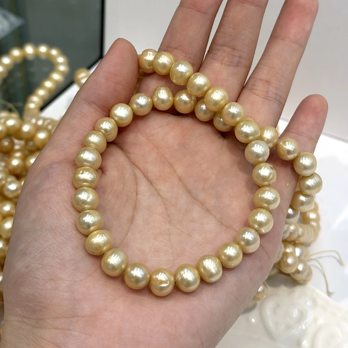 8–9mm Gold Color Dyed Pearls Potato-shaped Natural Freshwater Pearls Beads for Jewelry Making DIY Necklaces Bracelet Accessories