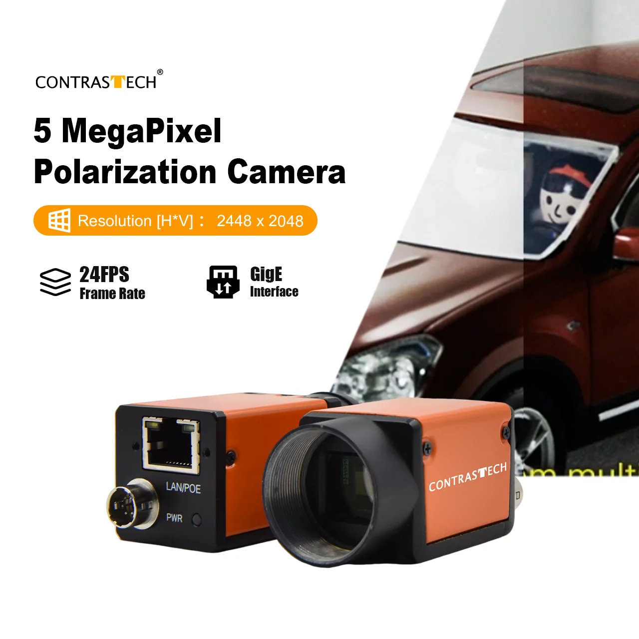 Polarization Camera with 5.0 MP 24fps GigE Ethernet Monochrome CMOS Sensor IMX250MZR Balser
