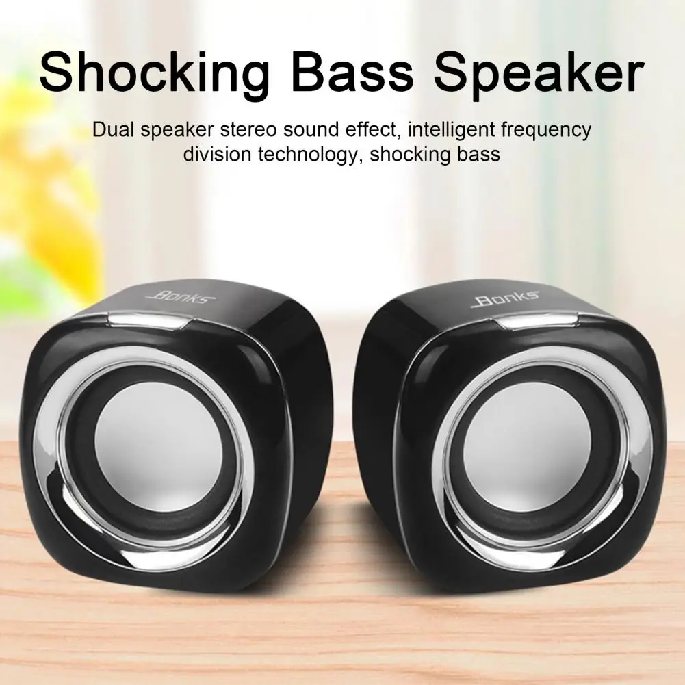 Portable USB Powered Computer Speaker, Par com graves profundos, Mini Wired Sound Box, Subwoofer para Laptop, Desktop, PC