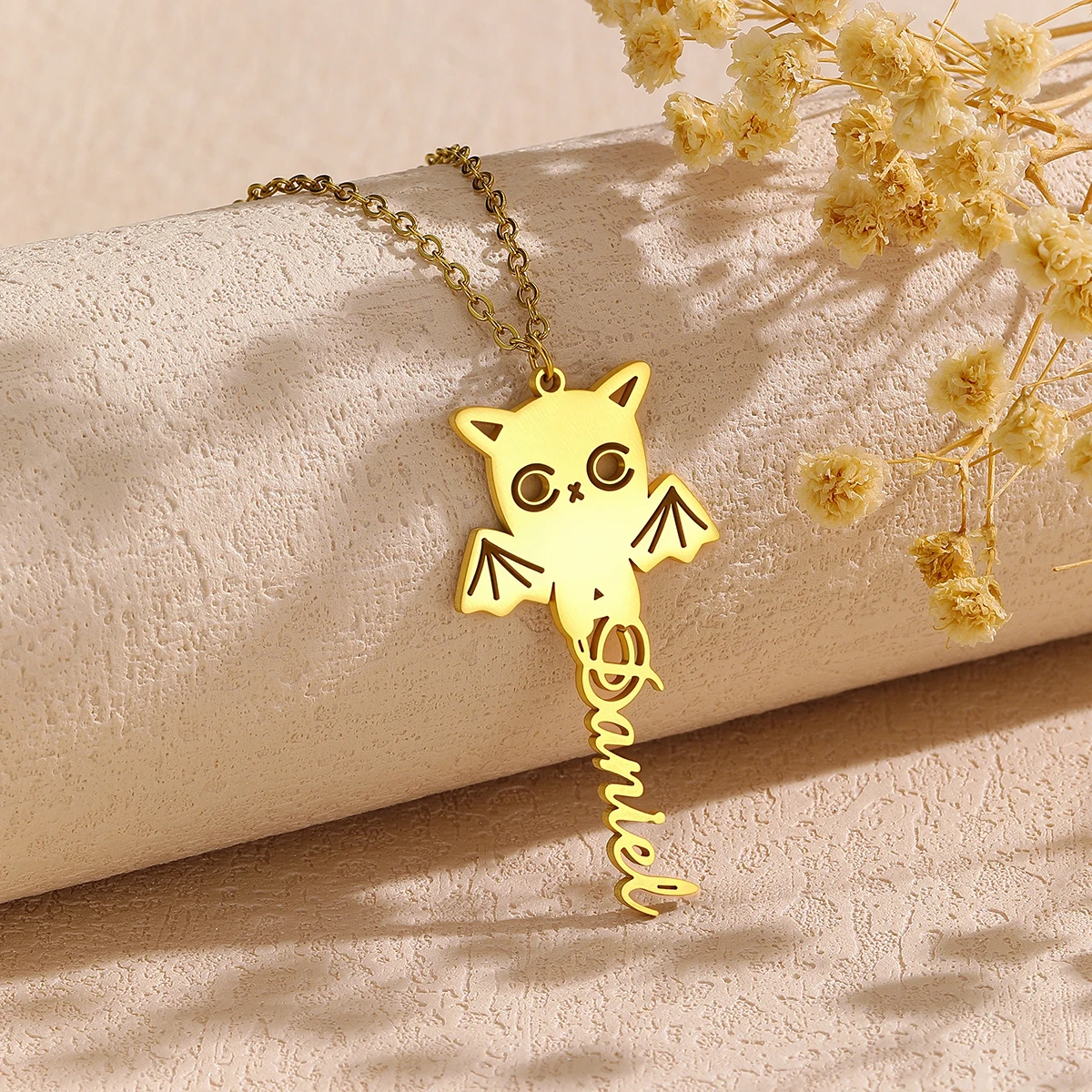 

Personalized Custom Goth Bat Cat Name Necklace For Women Stainless Steel Handmade Nameplate Choker Chain Jewelry Gift