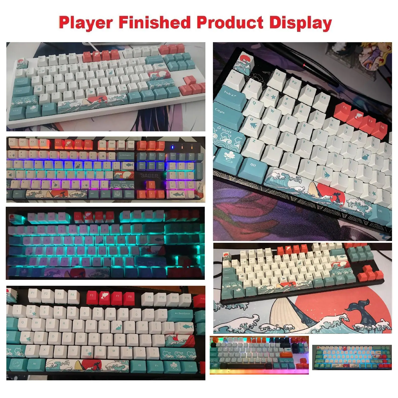 110-Key Coral Sea Ukiyo-e PBT Keycaps DIY for Most Mechanical Keyboards