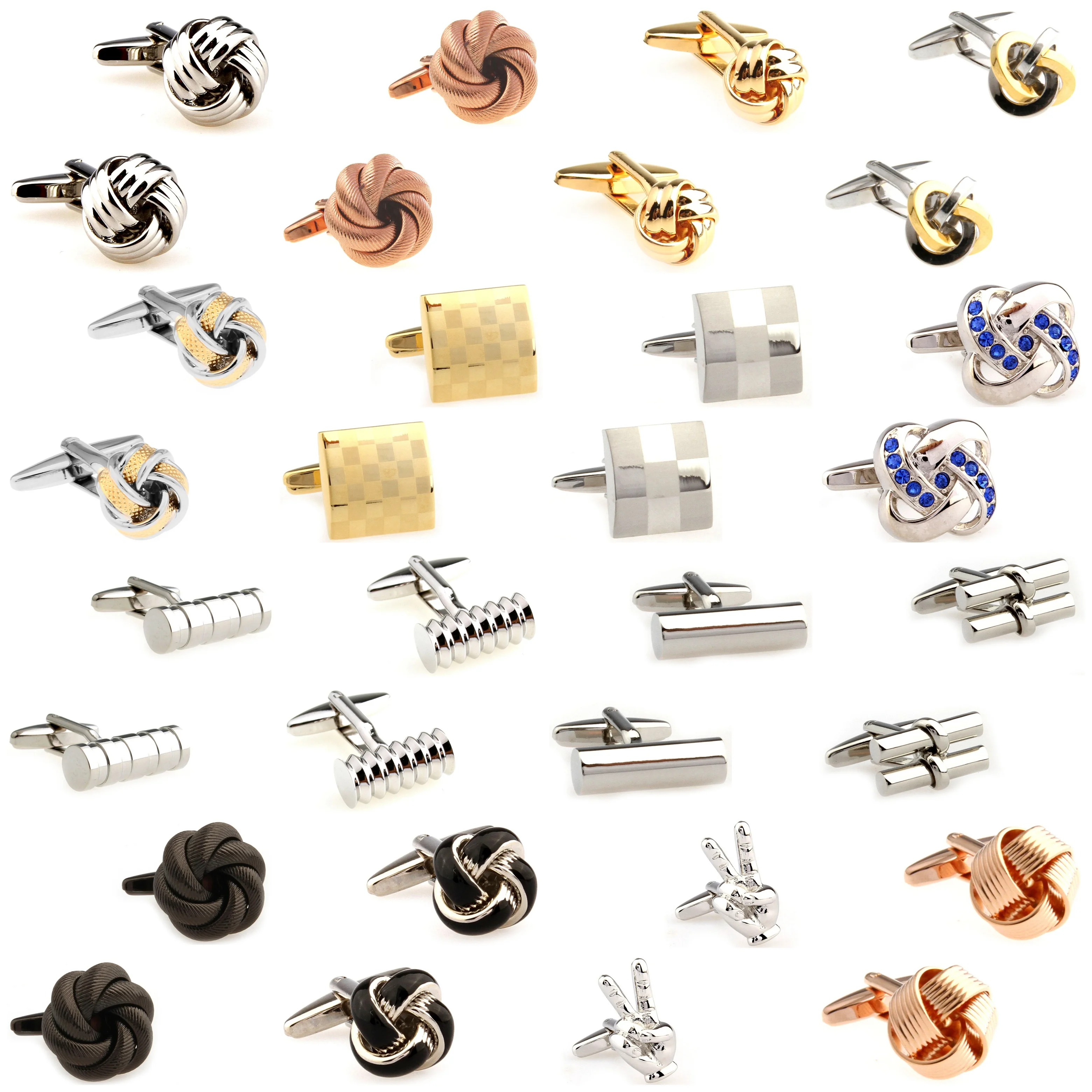 31 Designs Stainless Steel Cufflinks Men Silver Black Golden Cuff Links 2 Pairs