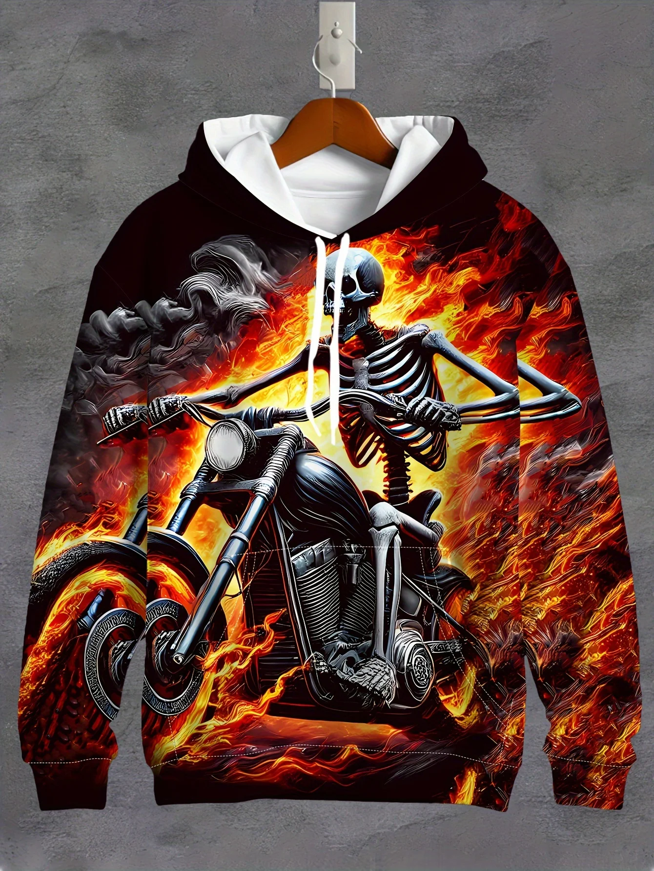 Customization 3D Men's Skeleton Pattern Long Sleeve Casual Hoodie With Drawstring Pocket, Fashionable Pattern Hoodie Jacket Spor