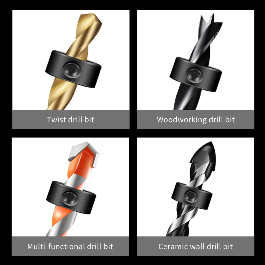 9PCS Drilling Depth Stop Drill Bit Collar Kit, Adjustable Locator with Limit Ring, and Fixing Screw for Tightening the Stopper