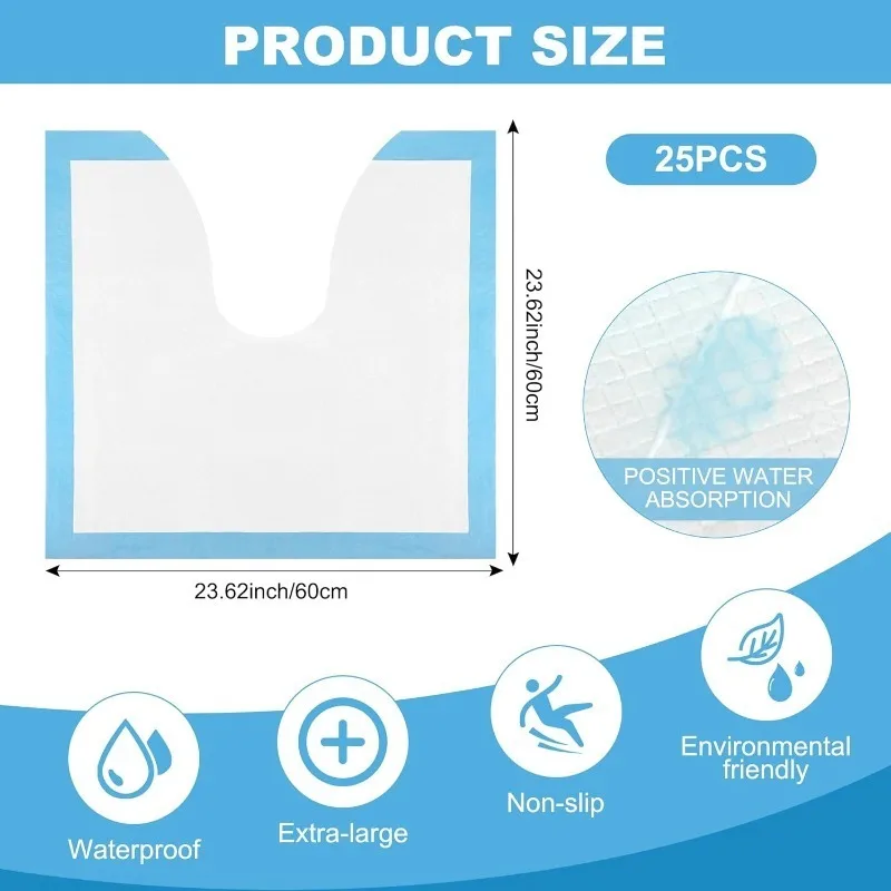 25 Pack Disposable Toilet Mats Floor Protector Training Rug Waterproof Non-Slip Bathroom Potty Great for Children & Adults 23In