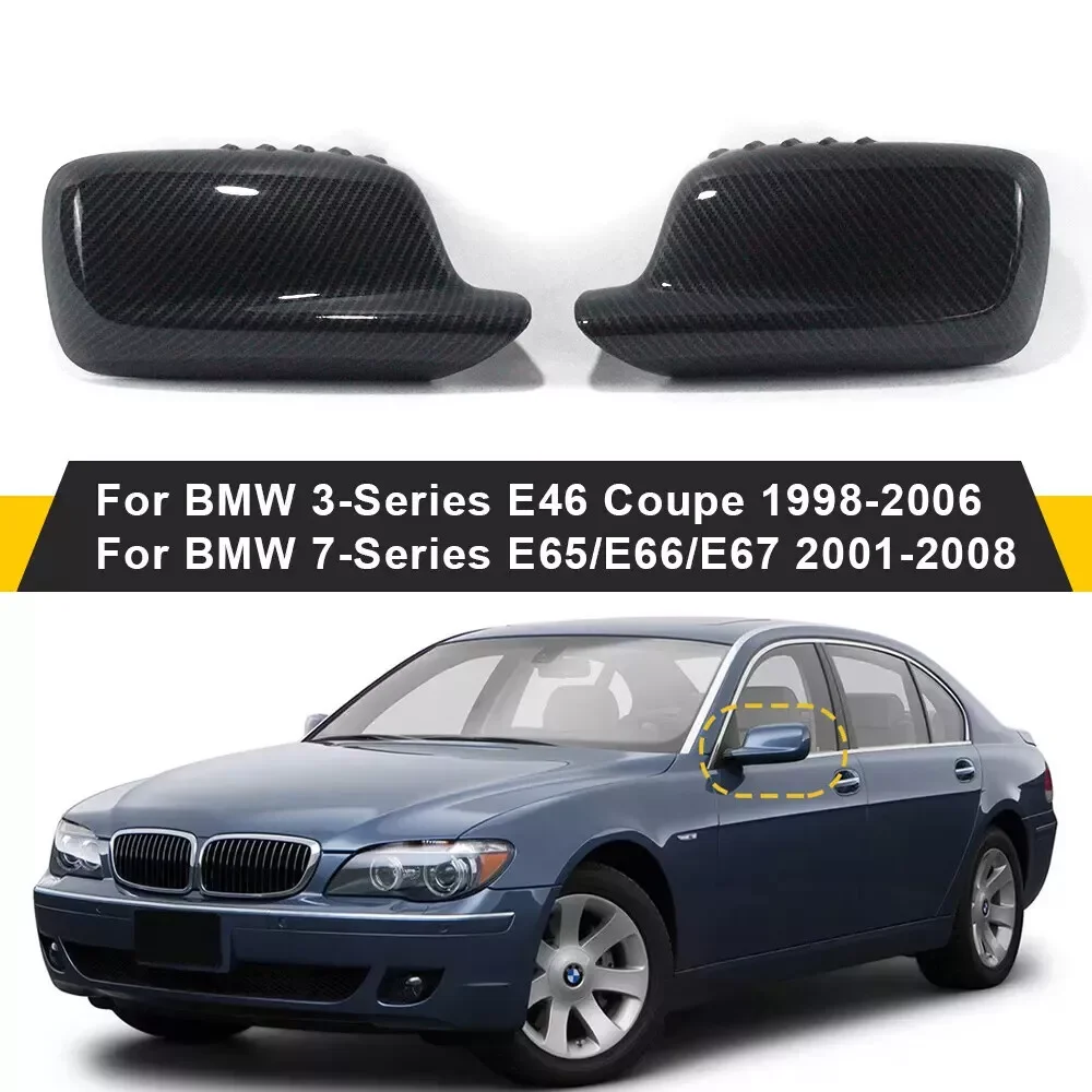 2PCS Side Rearview Mirror Cap Wing Mirror Cover Fits For BMW 7 Series E65 E66 2001-2008 E67 2002-2008 E46 Coupe Car Accessories