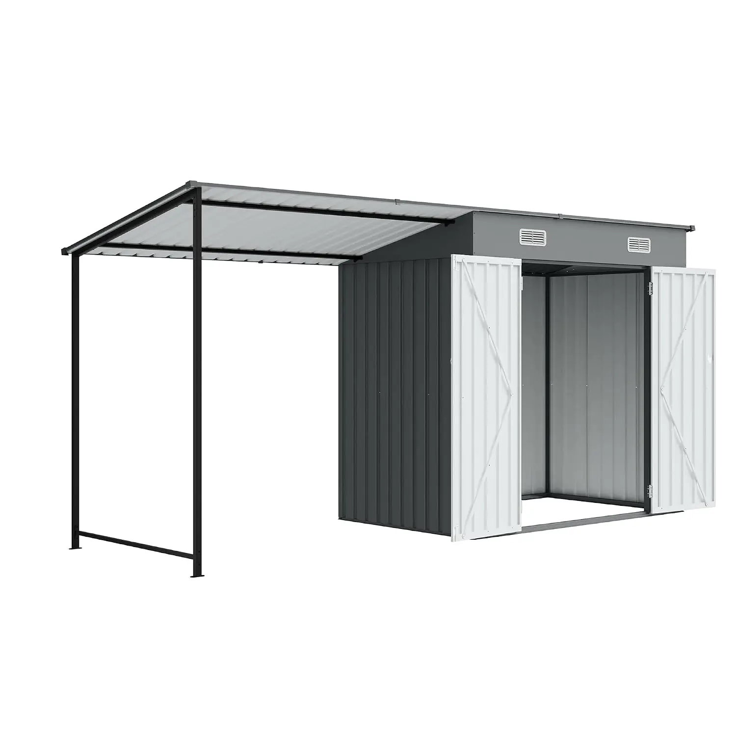 12x4 FT Metal Lean to Shed with Pergola, 6x4 FT Outdoor Storage Shed & Hardtop Gazebo Combo Customized