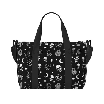 Sac de voyage à main de Divination, crâne de sorcière noir, sacs de week-end polyvalents, unisexe, décontracté, étanche, sport, Yoga, bagages