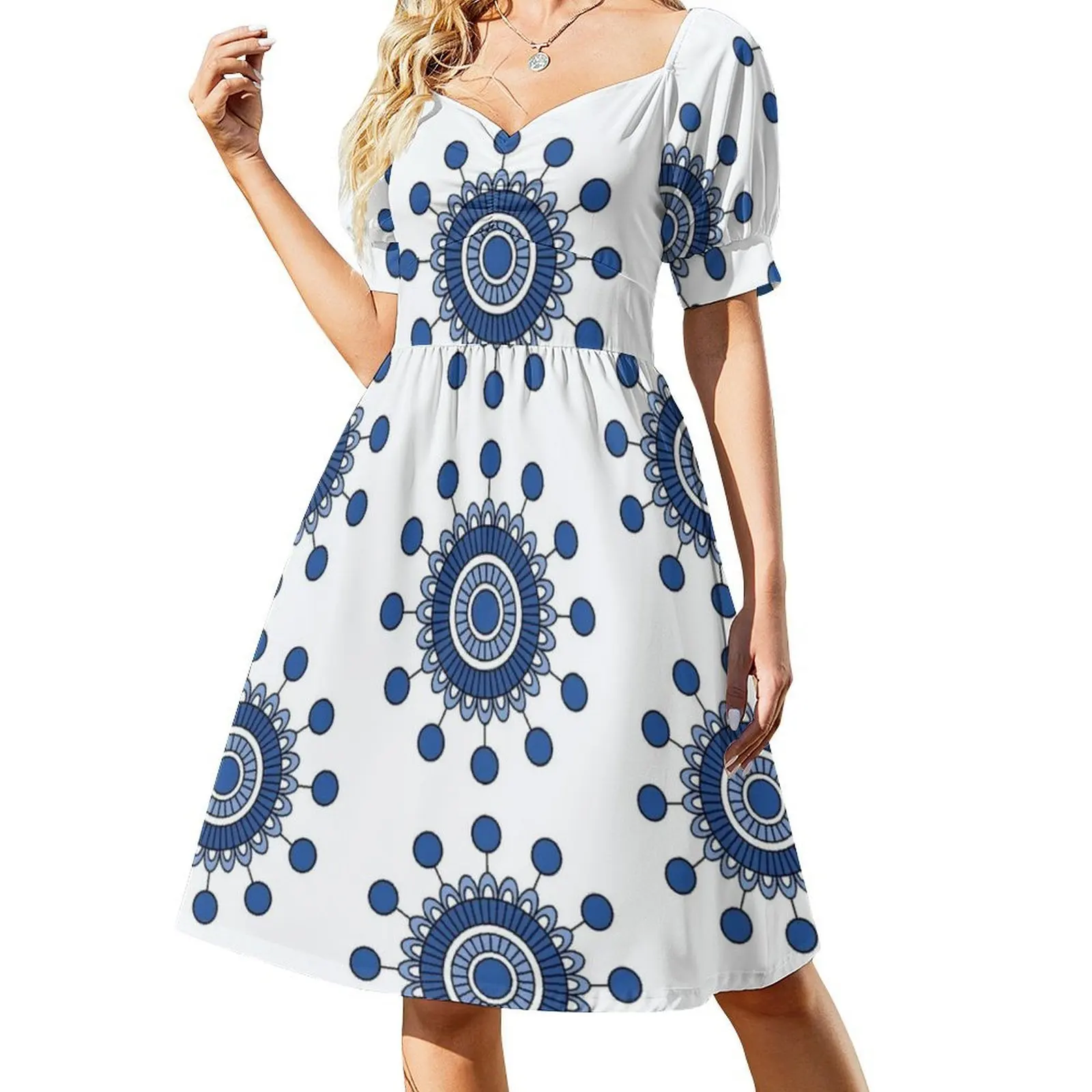 فستان عطلة مثير على شكل زهرة ماندالا الزرقاء للنساء لحفلات الشاطئ وأعياد الميلاد فستان قصير لحديقة الزهور بنمط الأزهار الطبيعة النسائية #2