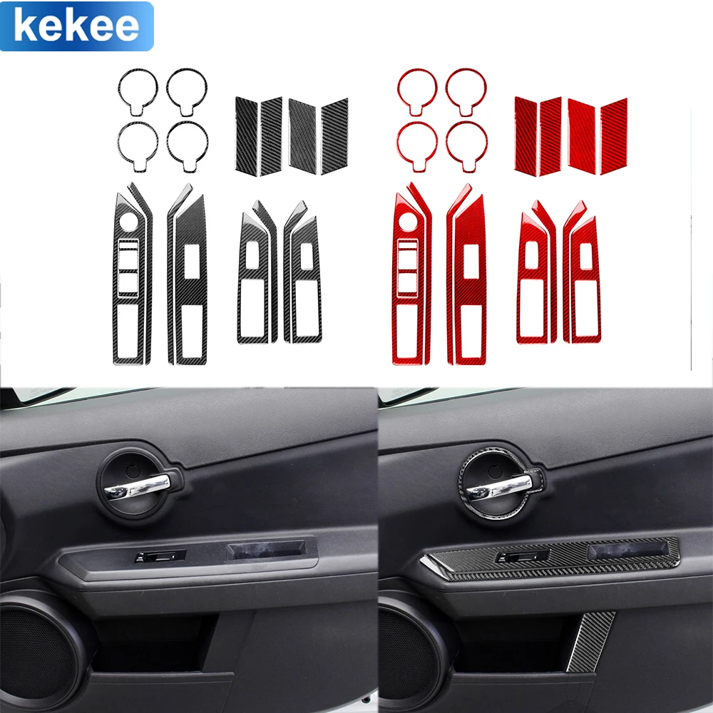 For Dodge Avenger 2008-2010 Door Armrest Handle Window Lift Control Panel Set Cover Carbon Fiber Sticker Car Interior Accessorie